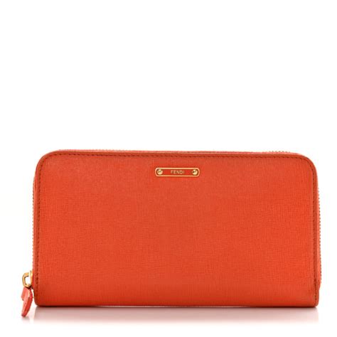 FENDI Vitello Elite Zip Around Wallet Arancio 